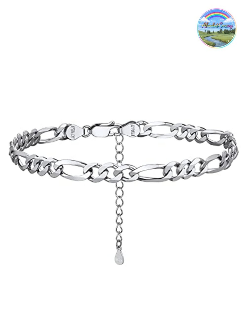 925 Sterling Silver Figaro Chain Anklet, Adjustable 8.6-10.6 Inch, Dainty